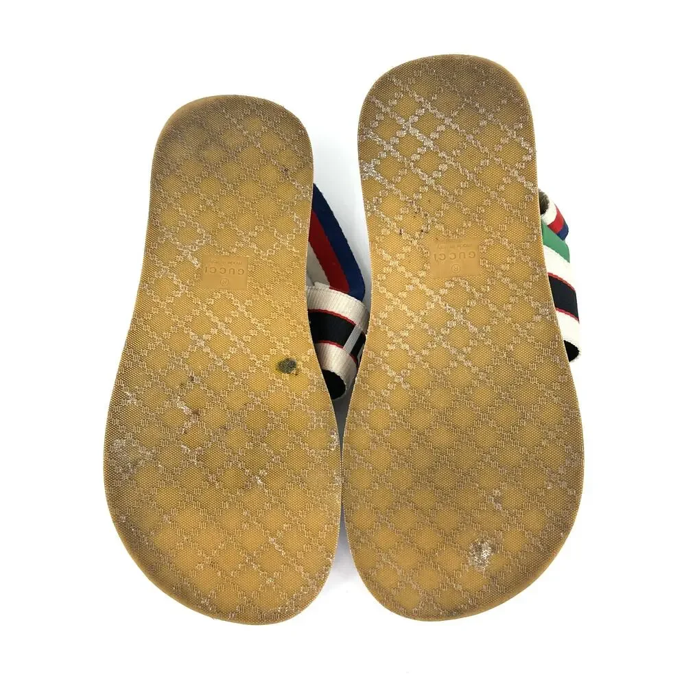 Gucci Bedlam Slingback Flatform Sandal Navy Web Stripe Logo Men's 9 EU 42